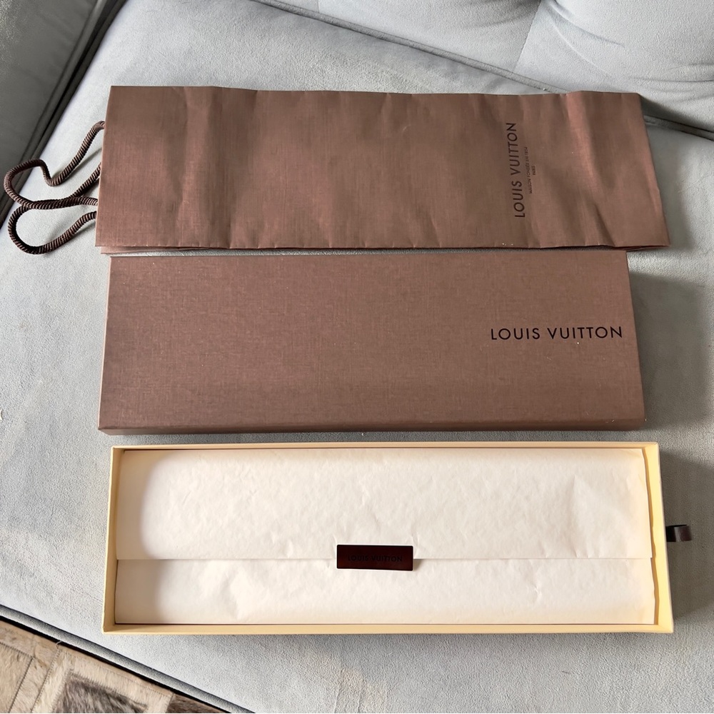 LOUIS VUITTON Long Box 14.70x5x1.10” + Tissue + Shopping Bag 17.25x5.75x1.60”